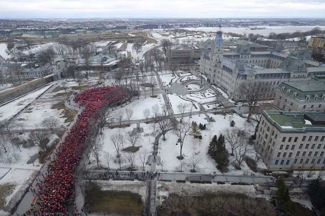 Activists create a human thermometer in Quebec City on Saturday, April 11, 2015. CREDIT: Act on Climate