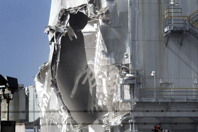 Damage caused by an explosion at the ExxonMobil refinery. CREDIT: AP Photo/Nick Ut