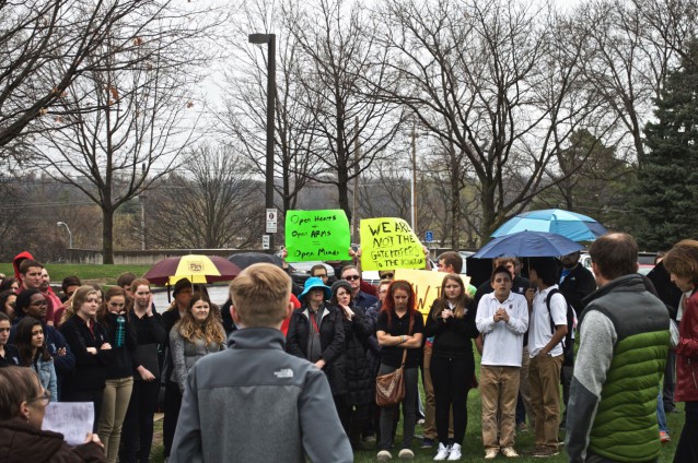 Students at Wednesday’s vigil. CREDIT: Celia Flesher