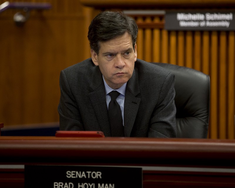 New York state Sen. Brad Hoylman, pictured here, held a town hall meeting on Tuesday to discuss the impacts of climate change on New Yorkers and call out some of his Republican colleagues for denying the science behind the problem. CREDIT: AP PHOTO/MIKE GROLL