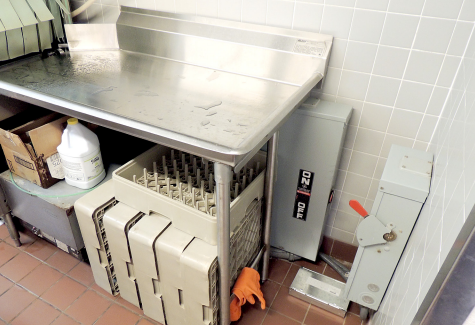 A high voltage electrical panel was placed next to cafeteria dishwasher at a BIE school. CREDIT: GAO