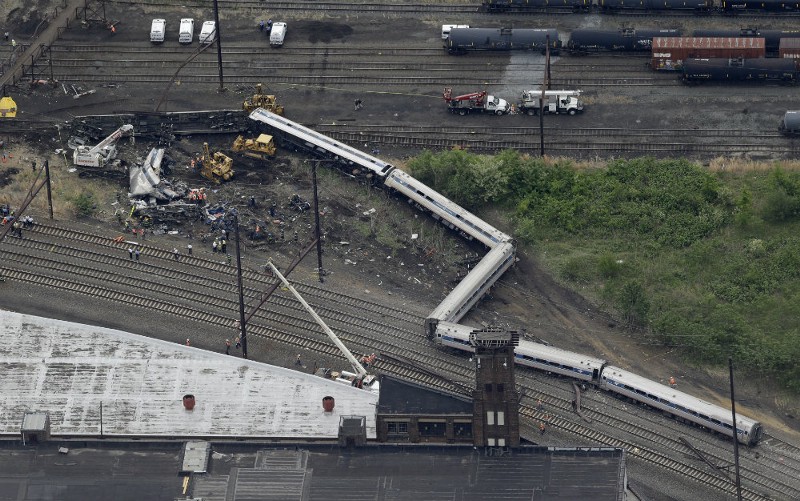 Amtrak train derailment Philadelphia on Tuesday CREDIT: AP PHOTO/PATRICK SEMANSKY