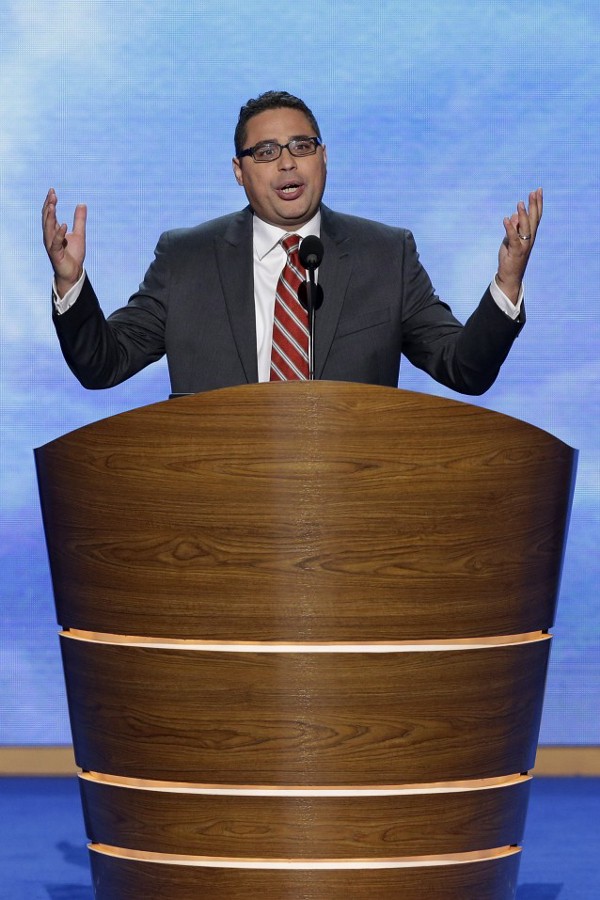 Rev. Gabriel Salguero addresses the Democratic National Convention in 2012. CREDIT: AP