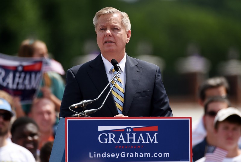 Sen. Lindsey Graham, R-S.C. announces his bid for presidency, Monday, June 1, 2015, in Central, S.C. CREDIT: AP PHOTO/RAINIER EHRHARDT