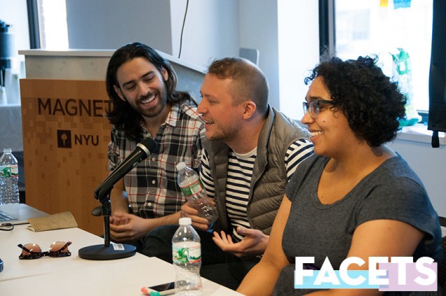 (From left to right) Programmers Ramsey Nasser, Ivan Safrin, and Sarah Groff-Palermo talk about creating their own coding tools during the Language Design as a Creative Tool panel. CREDIT: Emi Spicer/Ugly Machine Productions