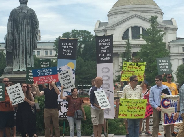 Protesters gather outside of the Smithsonian Castle. CREDIT: Natasha Geiling