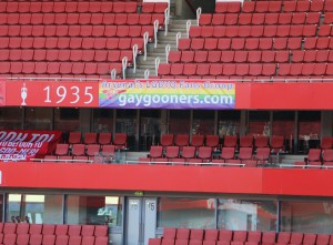 The Gay Gooners banner hangs inside Arsenal’s Emirates Stadium. CREDIT: Travis Waldron