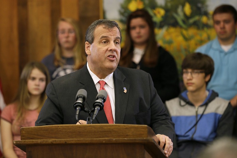 Chris Christie speaks about education reform in Ames, Iowa. CREDIT: CHARLIE NEIBERGALL, AP