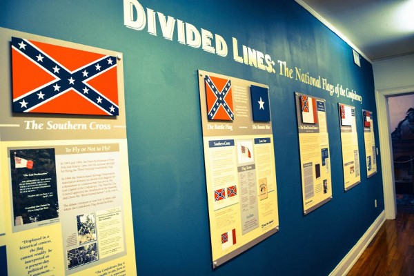 The museum’s existing exhibit on the various iterations of the Confederate flag. CREDIT: Jack Jenkins/ThinkProgress