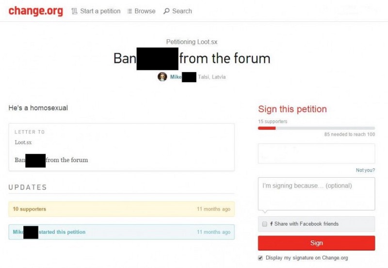 CREDIT: Change.org petition (redacted by ThinkProgress)