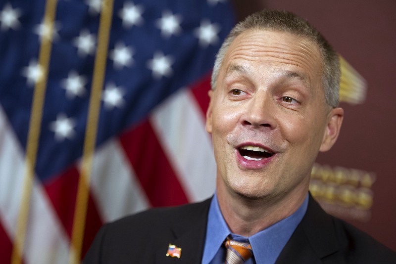 Rep. Curt Clawson, R-Fla., does a sound check as he prepares to give the Tea Party response to President Barack Obama’s State of the Union address, at the National Press Club in Washington, Tuesday, Jan. 20, 2015. CREDIT: AP PHOTO/CLIFF OWEN