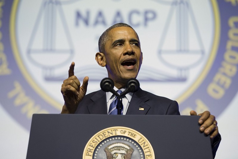 President Obama discussing criminal justice reform at the NAACP Annual Convention. CREDIT: AP