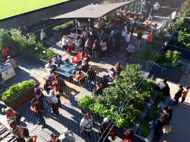 AT&T; Park’s center field garden, with fans. CREDIT: Bon Appétit Management Company