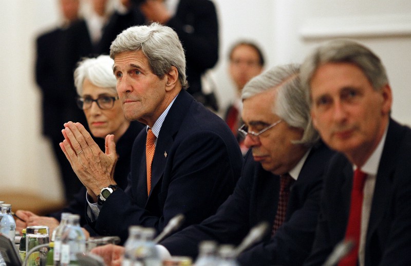 U.S. Secretary of State John Kerry meets with foreign ministers of Germany, France, China, Britain, Russia and the European Union at a hotel in Vienna, Austria, Tuesday, July 7, 2015. CREDIT: AP