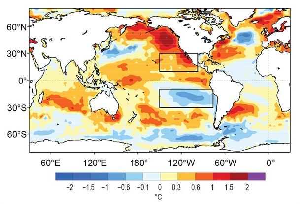Yearly mean Optimal Interpolation of Sea Surface Temperature anomaly. CREDIT: BAMS