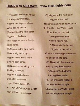 A flier posted in windshields in New York by the Loyal White Knights of the Ku Klux Klan. CREDIT: Facebook