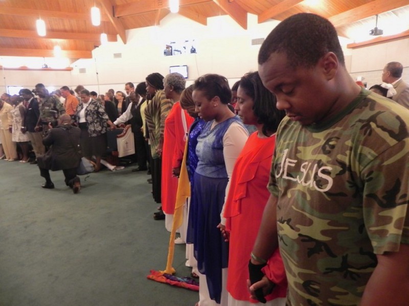 Hundreds pray for victory in the trial against North Carolina’s voting law. CREDIT: Alice Ollstein
