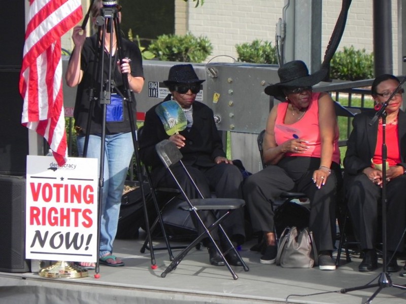 Plaintiffs Rosanell Eaton and Mary Perry are honored at the Moral Monday March for challenging North Carolina’s law. CREDIT: Alice Ollstein