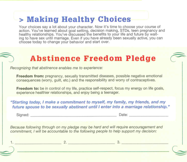 Choosing the Best abstinence pledge. Choosing the Best JOURNEY, Student Manual, p. 48