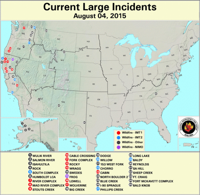 A map from the US Forest Service shows fires all along the Western states. CREDIT: US Forest Service