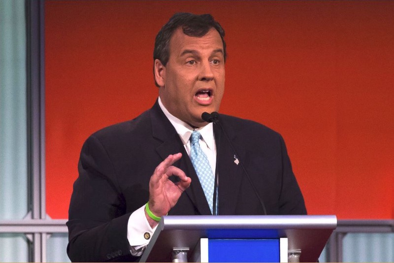 New Jersey Gov. Chris Christie (R) at Thursday’s GOP presidential primary debate CREDIT: AP PHOTO/JOHN MINCHILLO