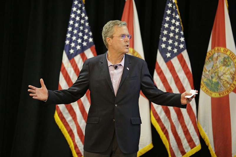 Republican presidential candidate former Florida Gov. Jeb Bush speaks at a small business town hall meeting. CREDIT: AP PHOTO/JOHN RAOUX