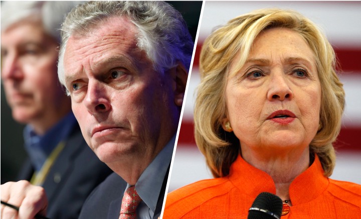 Virginia Gov. Terry McAuliffe and Democratic presidential candidate Hillary Clinton are both calling for gun restrictions in the wake of Wednesday’s shooting. CREDIT: AP PHOTOS