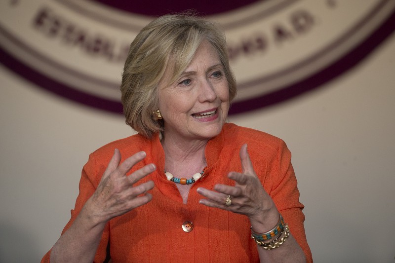 Hillary Clinton (D) speaks during a roundtable discussion on home care in Los Angeles. CREDIT: JAE C. HONG, AP
