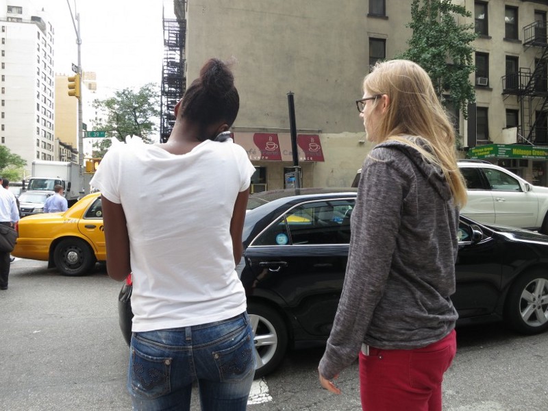 Latoya McClary (L) Katrina Fingerson (R) looking for a homeless man CREDIT: Bryce Covert