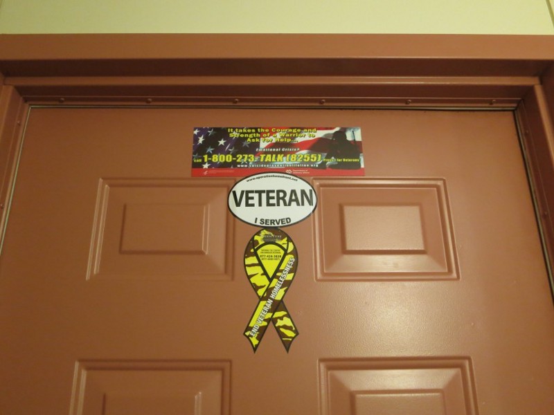 Door to a formerly homeless veteran’s apartment in HELP USA’s housing complex in Brooklyn CREDIT: Bryce Covert