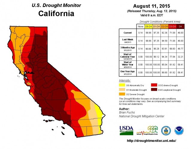 California’s drought, as of August 11. CREDIT: US Drought Monitor