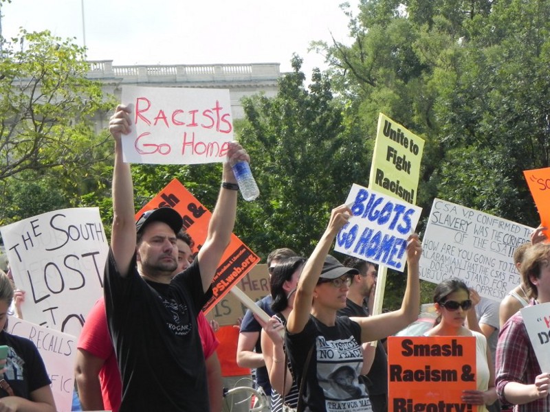 Anti-Confederate protesters block the street in front of the U.S. Capitol. CREDIT: Alice Ollstein