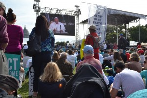 Rally goers listen to Pope Francis’ Speech to Congress CREDIT: Jess Colarossi