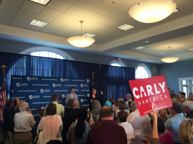 Supports cheer for Carly Fiorina as she takes the stage in Charleston, South Carolina. CREDIT: Kira Lerner
