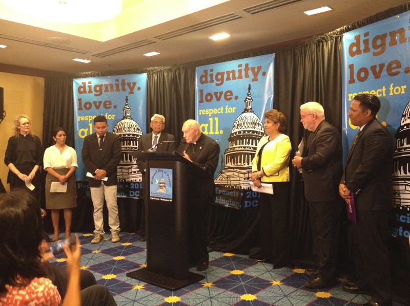 Immigrants and faith leaders gather at a press conference ahead of Pope Francis’ visit. CREDIT: ESTHER YU-HSI LEE