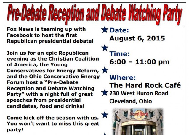 An invite to a watch party for the first Republican presidential debate, sent by conservative groups that support clean energy and environmental policies.