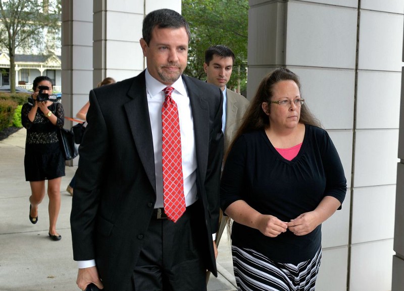 Kim Davis and her lawyer. CREDIT: AP