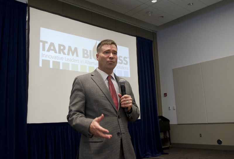 Rep. Chris Gibson, R-N.Y., speaks at the Northeast Biomass Heating Expo in Saratoga Springs, N.Y. Gibson is expected to introduce a resolution Thursday on climate change. CREDIT: AP PHOTO/MIKE GROLL