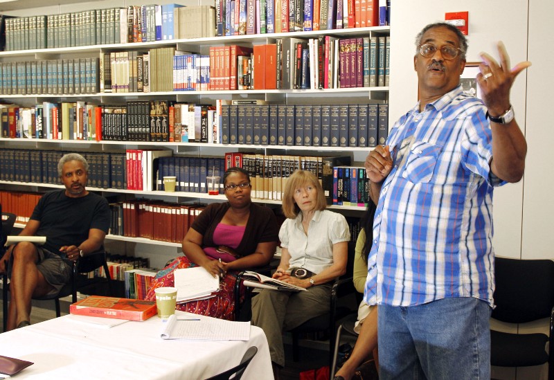 Professors listen to Waldo E. Martin Jr., co-director of the National Endowment for the Humanities, as he lectures at Harvard’s W. E. B. Du Bois Institute in Cambridge, Massachusetts. CREDIT: ELISE AMENDOLA, AP