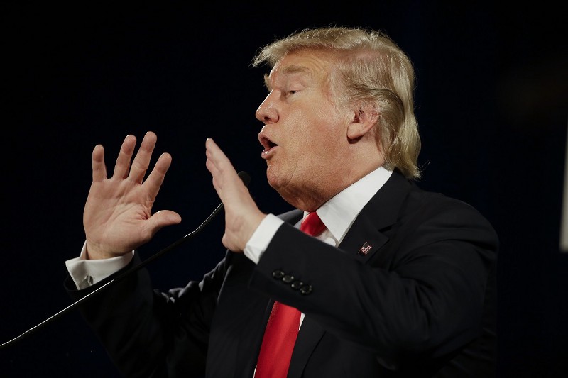 Republican presidential candidate Donald Trump speaks at the National Federation of Republican Assemblies. CREDIT: AP PHOTO/MARK HUMPHREY