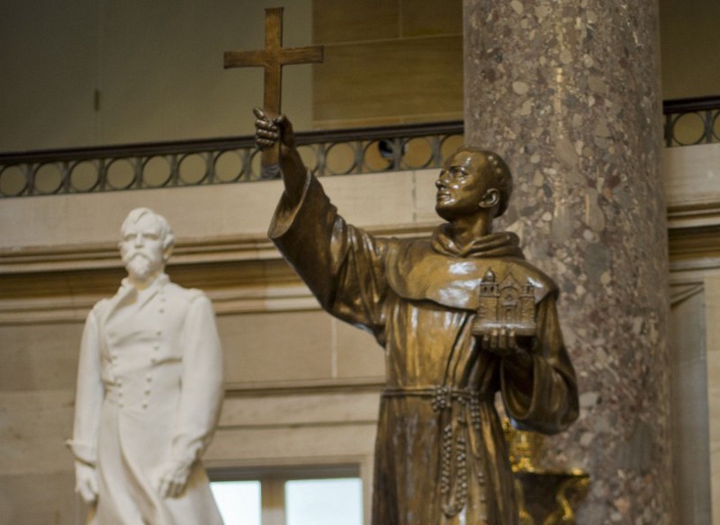 Statue of Junípero Serra in the U.S. Capitol. CREDIT: AP Photo/Pablo Martinez Monsivais