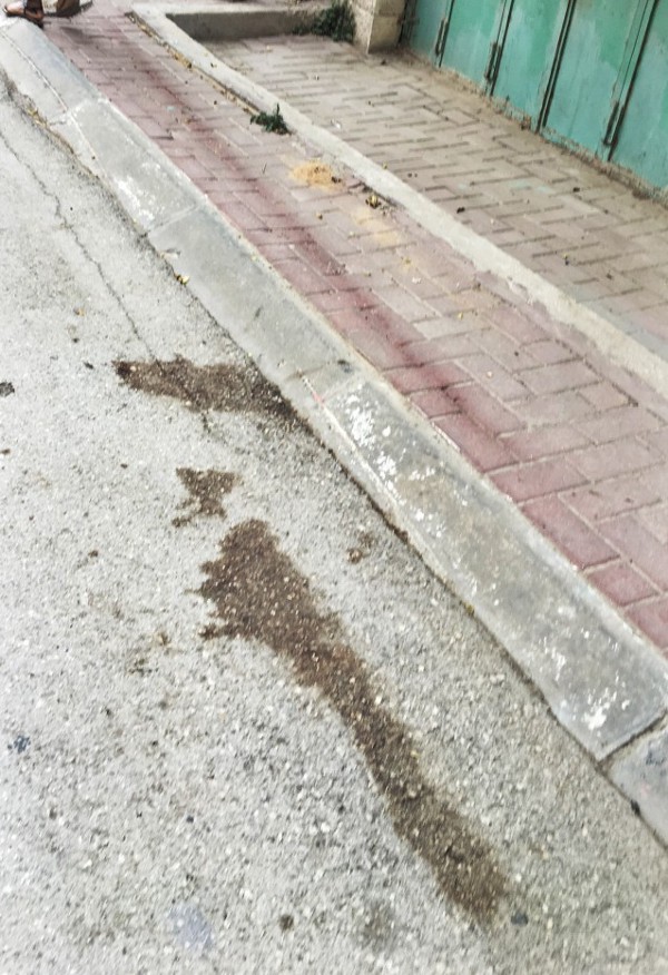 Fadel Mohammed al-Qawasameh’s blood still stains the street outside Sharabati’s home. CREDIT: Jack Jenkins