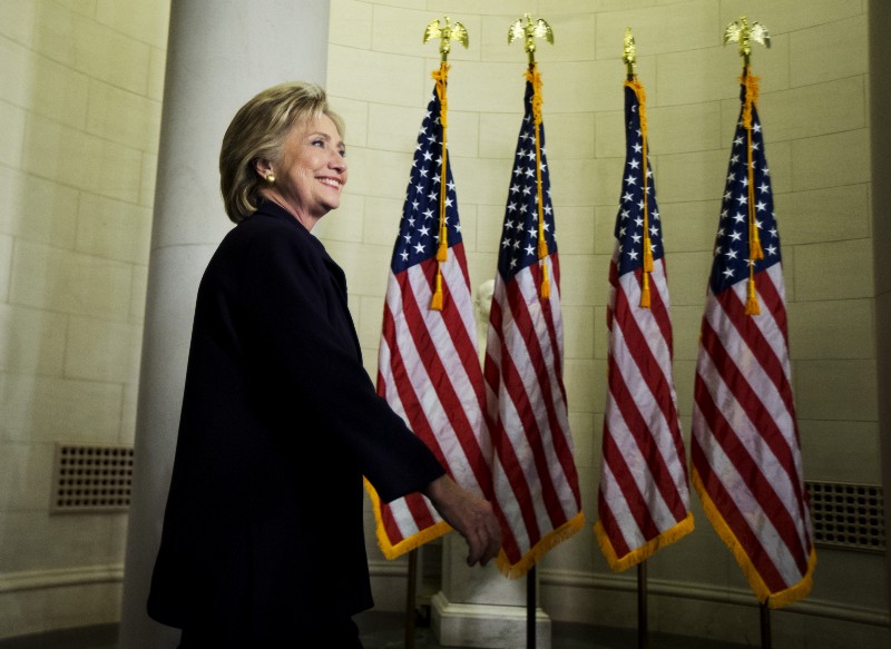 Democratic presidential candidate, former Secretary of State Hillary Rodham Clinton, leaves the Longworth House office building at the conclusion of her testimony before the House Select Committee on Benghazi on Capitol Hill in Washington, Thursday, Oct. 22, 2015. (AP Photo/Manuel Balce Ceneta) CREDIT: AP PHOTO/MANUEL BALCE CENETA