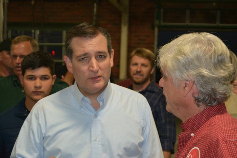 Ted Cruz speaks with voters during a campaign stop in Burlington, Iowa. CREDIT: KIRA LERNER