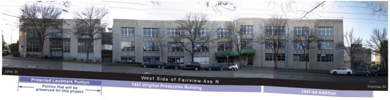 A street view of the existing, vacant Seattle Times facility CREDIT: Onni Group