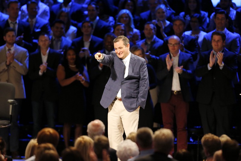 Republican presidential candidate Ted Cruz speaks to attendees during a North Texas Presidential Forum hosted by Faith & Freedom Coalition and Prestonwood Baptist Church, Sunday, Oct. 18, 2015, in Plano, Texas. CREDIT: AP PHOTO/BRANDON WADE