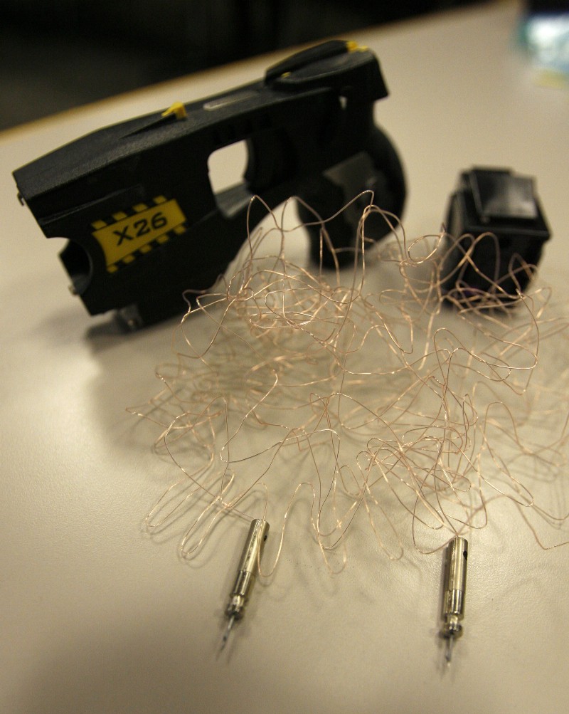 A Taser is on display in Montpelier, Vt., Monday, April 7, 2008. Vermont Attorney General William Sorrell released a report Monday on the use of Tasers by the state’s police agencies. (AP Photo/Toby Talbot) CREDIT: AP PHOTO/TOBY TALBOT