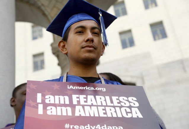 Immigrant Jose Montes attends an event on Deferred Action for Childhood Arrivals, DACA and Deferred Action for Parental Accountability, DAPA, part of the immigration relief program, downtown Los Angeles Tuesday, Feb. 17, 2015. CREDIT: AP Photo/Nick Ut