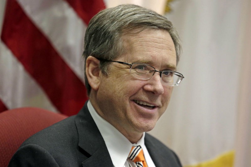 In this June 9, 2014 file photo, U.S. Sen. Mark Kirk R-Ill., speaks during an interview in his office on third quarter fundraising, in Chicago. CREDIT: AP PHOTO/M. SPENCER GREEN, FILE