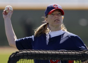 Siegal throwing batting practice to the Cleveland Indians in 2011. CREDIT: AP Photo/Mark Duncan